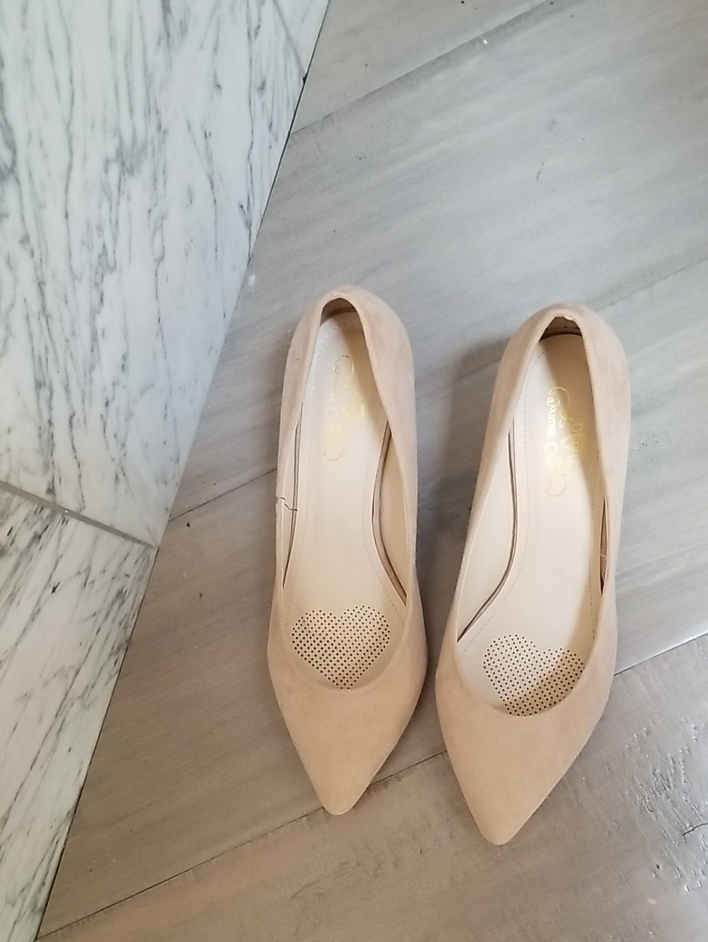 Journee Collection Pointed Toe Pumps in Beige Suede